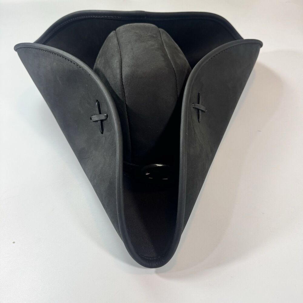 Black Leather Tricorn Pirate Hat Horween JacobsLeather Cordwainer Adult 22 5/8